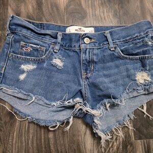 Hollister Women's Distressed Denim Cutoff Shorts in Blue